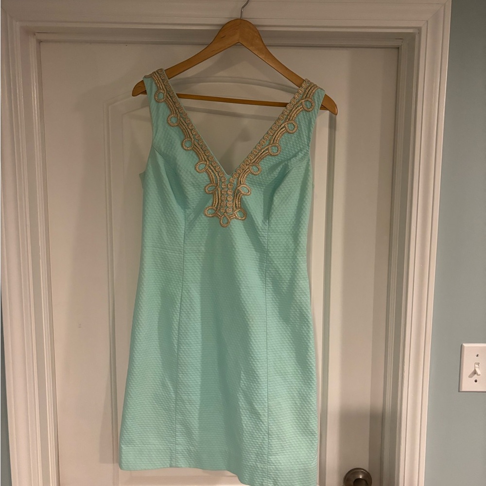 Lilly Pulitzer Aqua Dress with Gold Accents